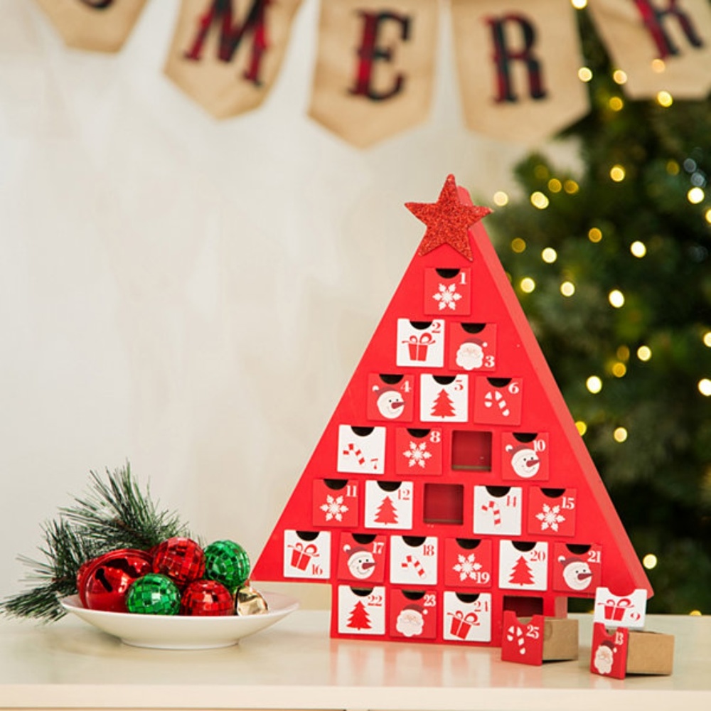 Christmas Tree Advent Calendar Red White Drawers